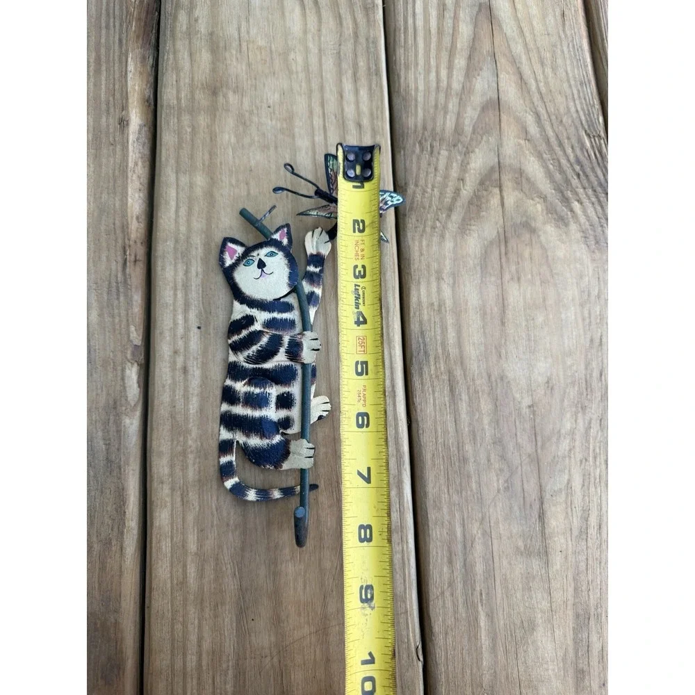 Vintage 3D Metal Black Striped Cat Butterfly Hook Wall Hanging Coat Hanger 8